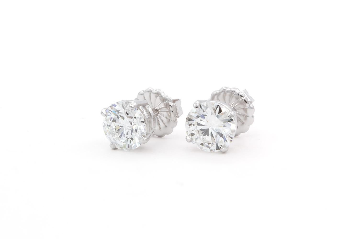 Round Cut GIA Certified 14k White Gold & Round Brilliant Cut Diamond Stud Earrings 2.29ctw For Sale