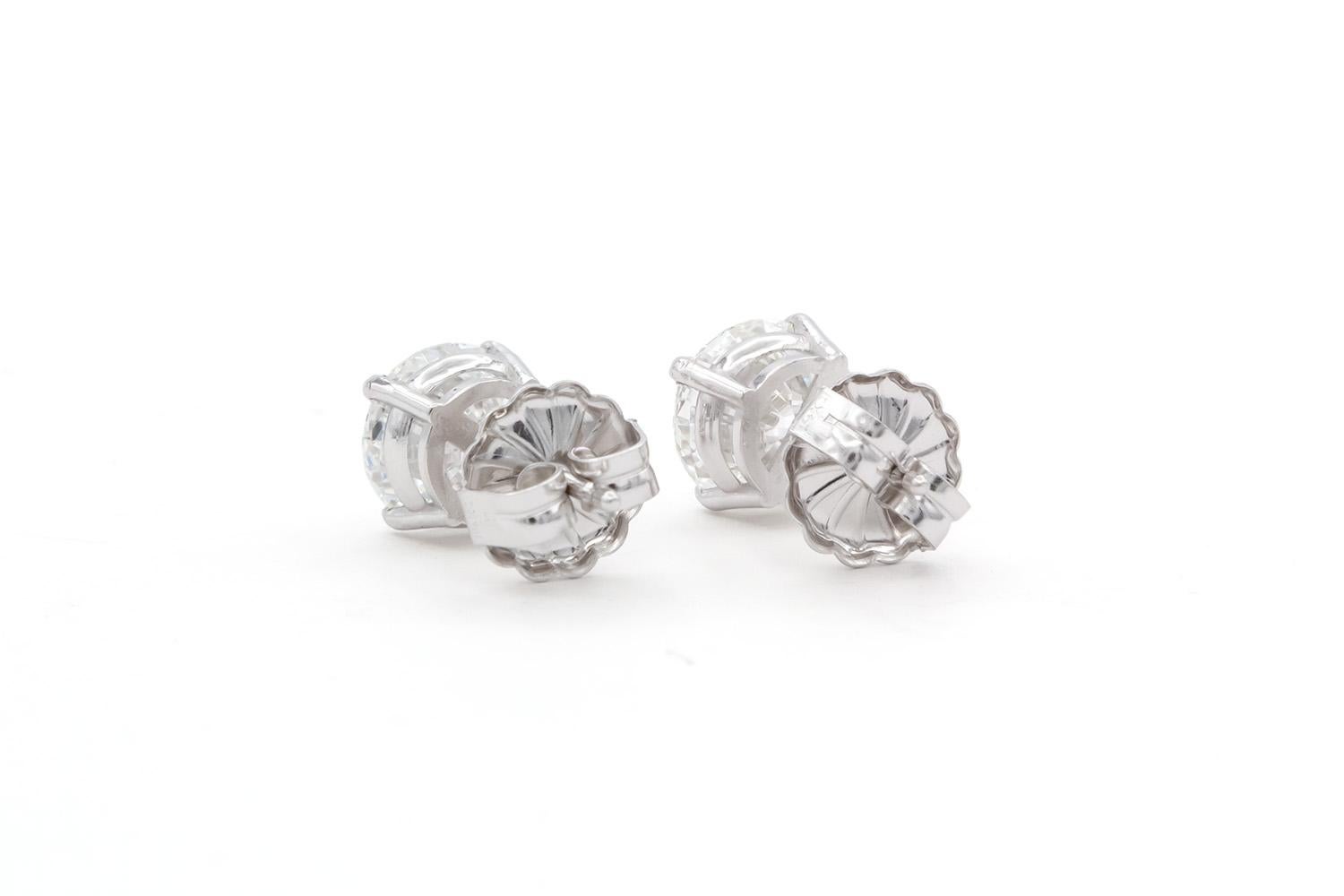 GIA Certified 14k White Gold & Round Brilliant Cut Diamond Stud Earrings 2.29ctw In Excellent Condition For Sale In Tustin, CA