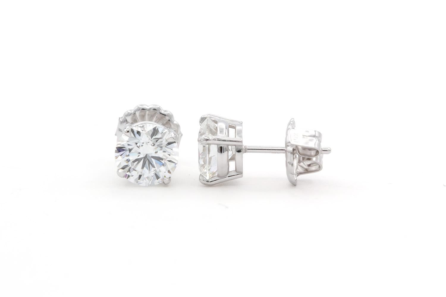 Women's GIA Certified 14k White Gold & Round Brilliant Cut Diamond Stud Earrings 2.29ctw For Sale