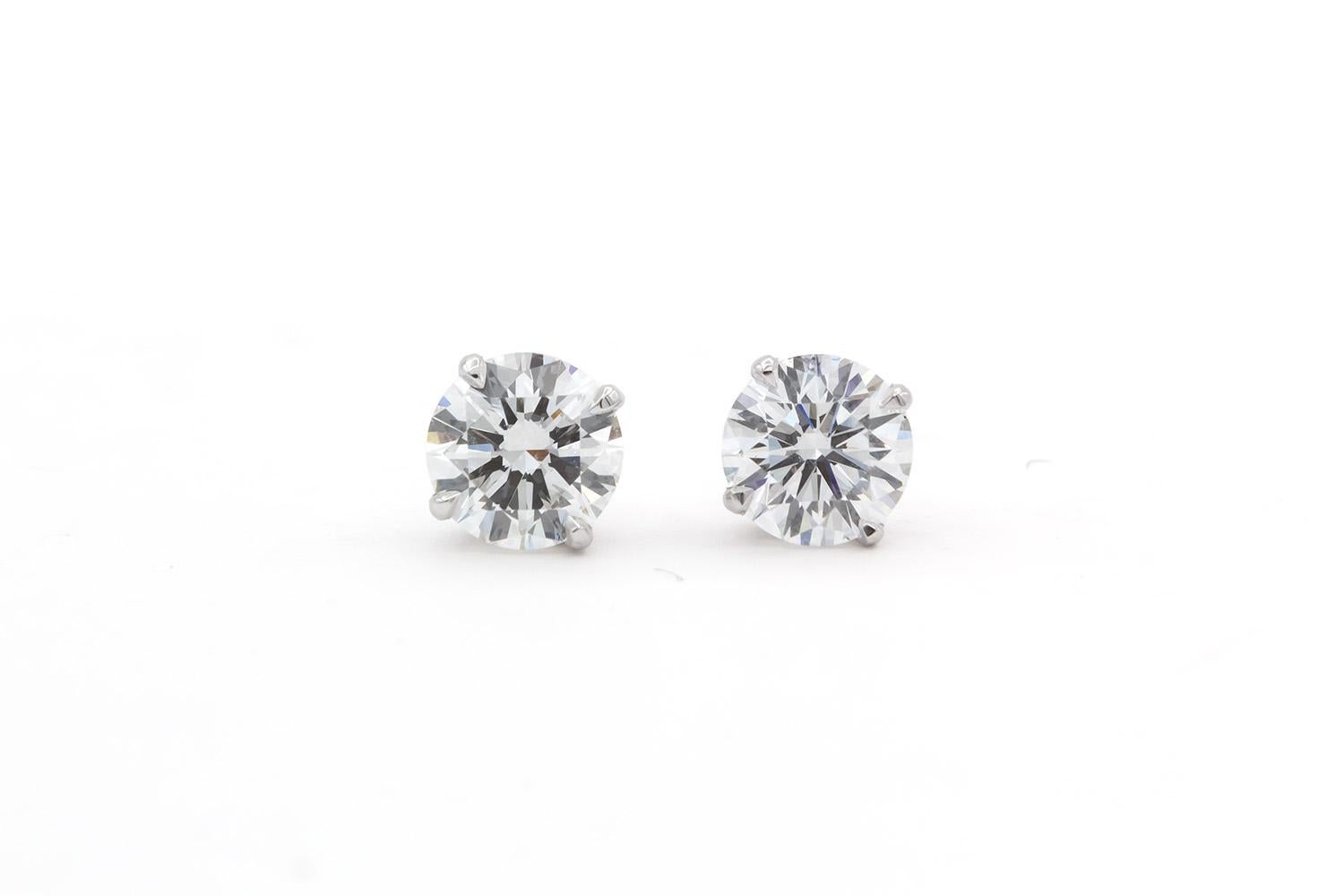 GIA Certified 14k White Gold & Round Brilliant Cut Diamond Stud Earrings 2.29ctw For Sale 1