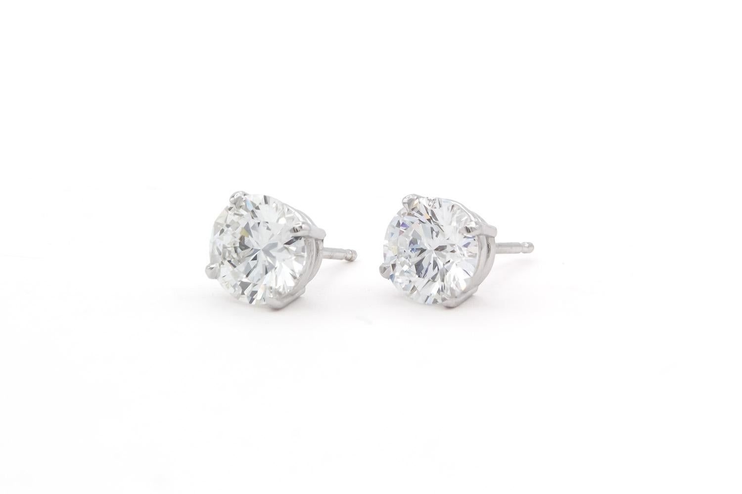 GIA Certified 14k White Gold & Round Brilliant Cut Diamond Stud Earrings 2.29ctw For Sale 2