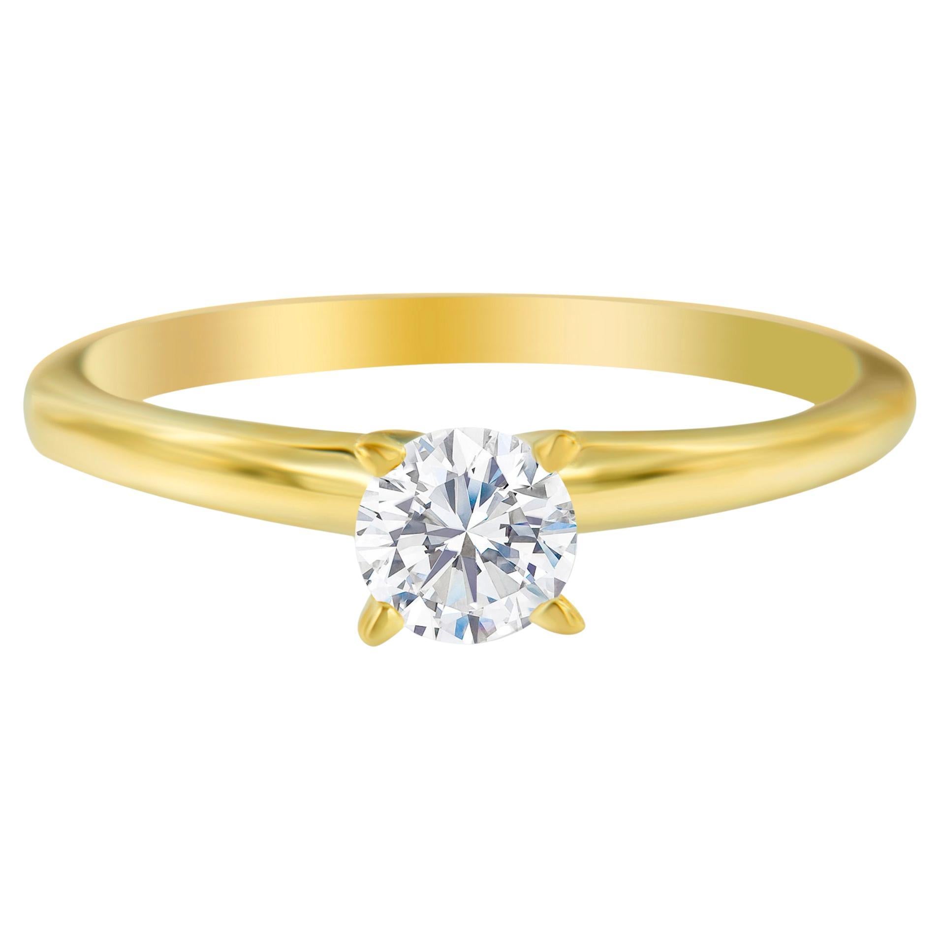 GIA Certified 14K Yellow Gold 1/2 Carat Diamond Solitaire Engagement Ring For Sale