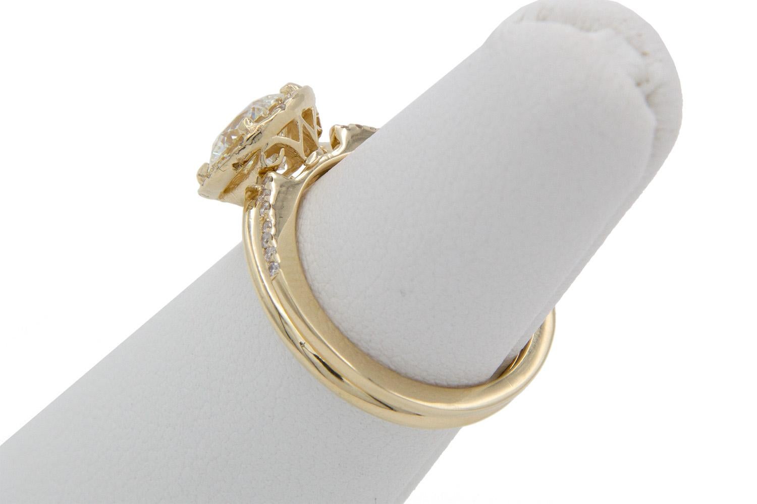 GIA Certified 14K Yellow Gold & Diamond Halo Engagement Ring Set 1.25ctw K/IF 7