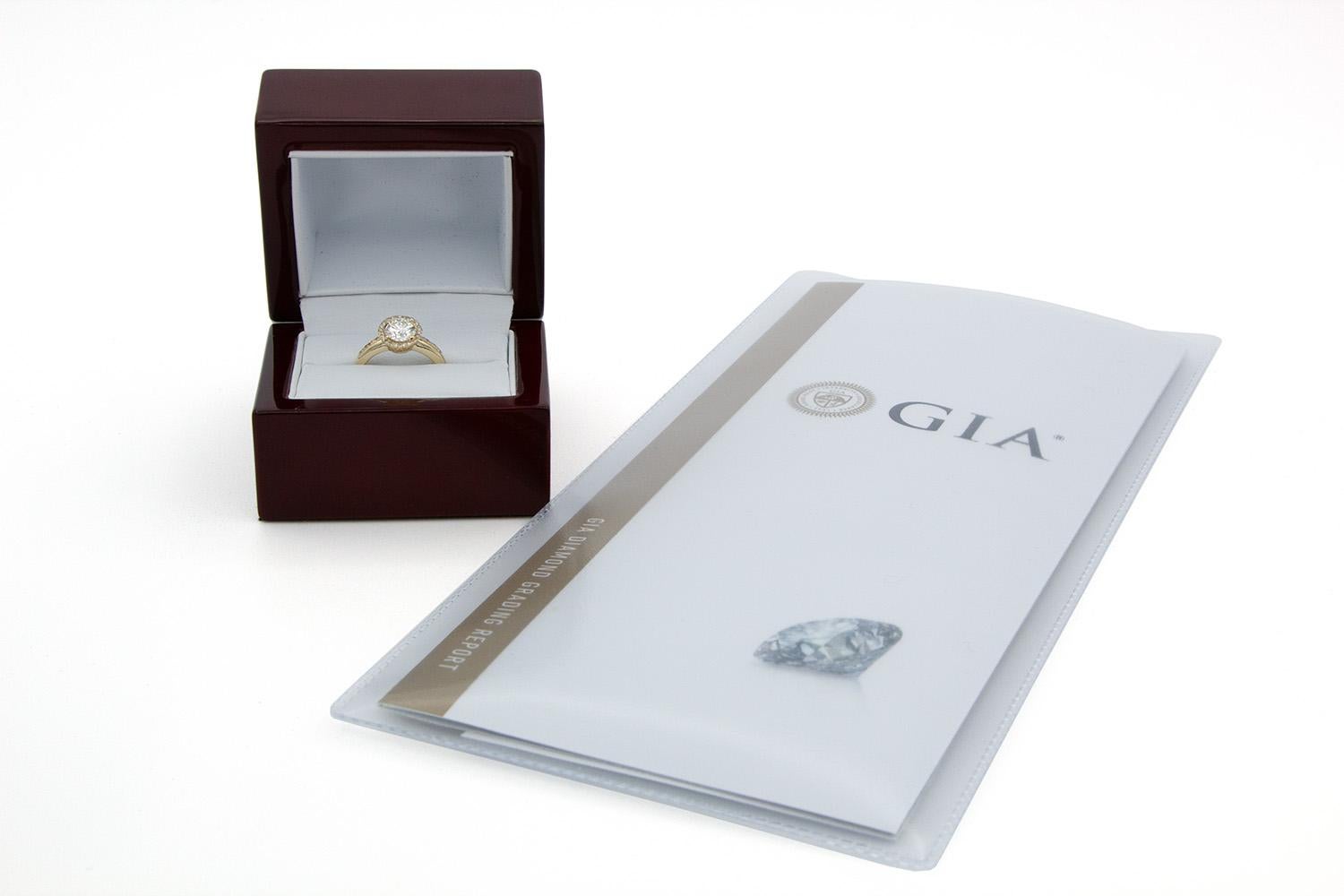 GIA Certified 14K Yellow Gold & Diamond Halo Engagement Ring Set 1.25ctw K/IF 8