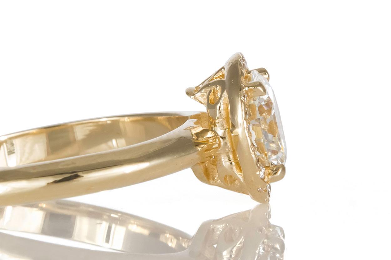 Women's GIA Certified 14K Yellow Gold & Diamond Halo Engagement Ring Set 1.25ctw K/IF