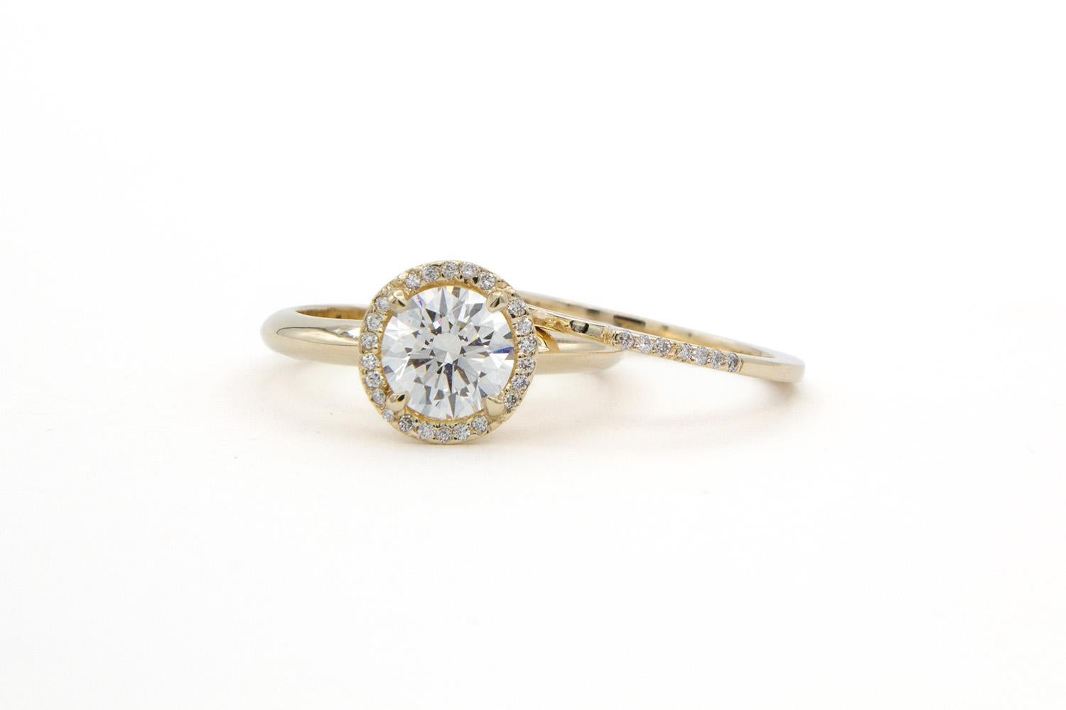 GIA Certified 14K Yellow Gold & Diamond Halo Engagement Ring Set 1.25ctw K/IF 1