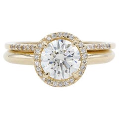 GIA Certified 14K Yellow Gold & Diamond Halo Engagement Ring Set 1.25ctw K/IF