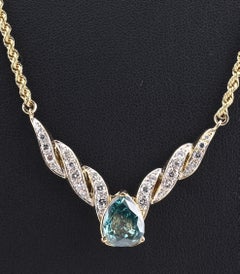 GIA Certified 14K Yellow Gold Fancy Vivid Blue-Green Diamond Necklace 2.51 Carat
