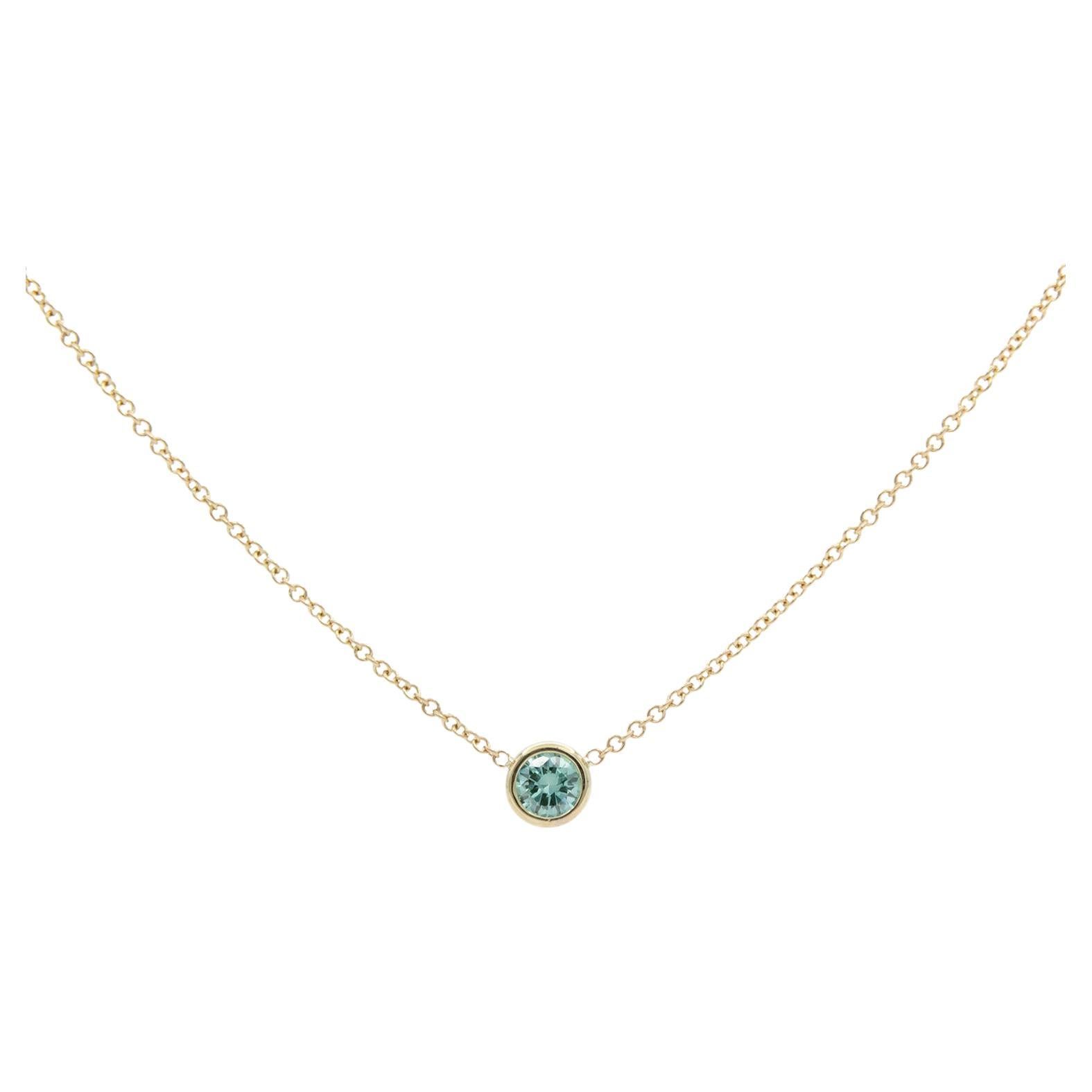 GIA Certified 14k Yellow Gold & Green Diamond Bezel Set Pendant Necklace 0.32ct