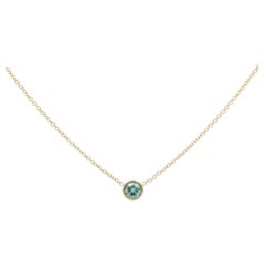 GIA Certified 14k Yellow Gold & Green Diamond Bezel Set Pendant Necklace 0.32ct