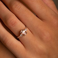 GIA Cert 14K White Gold 1.20ct Oval Morganite & Pear Diamond Three-Stone Ring