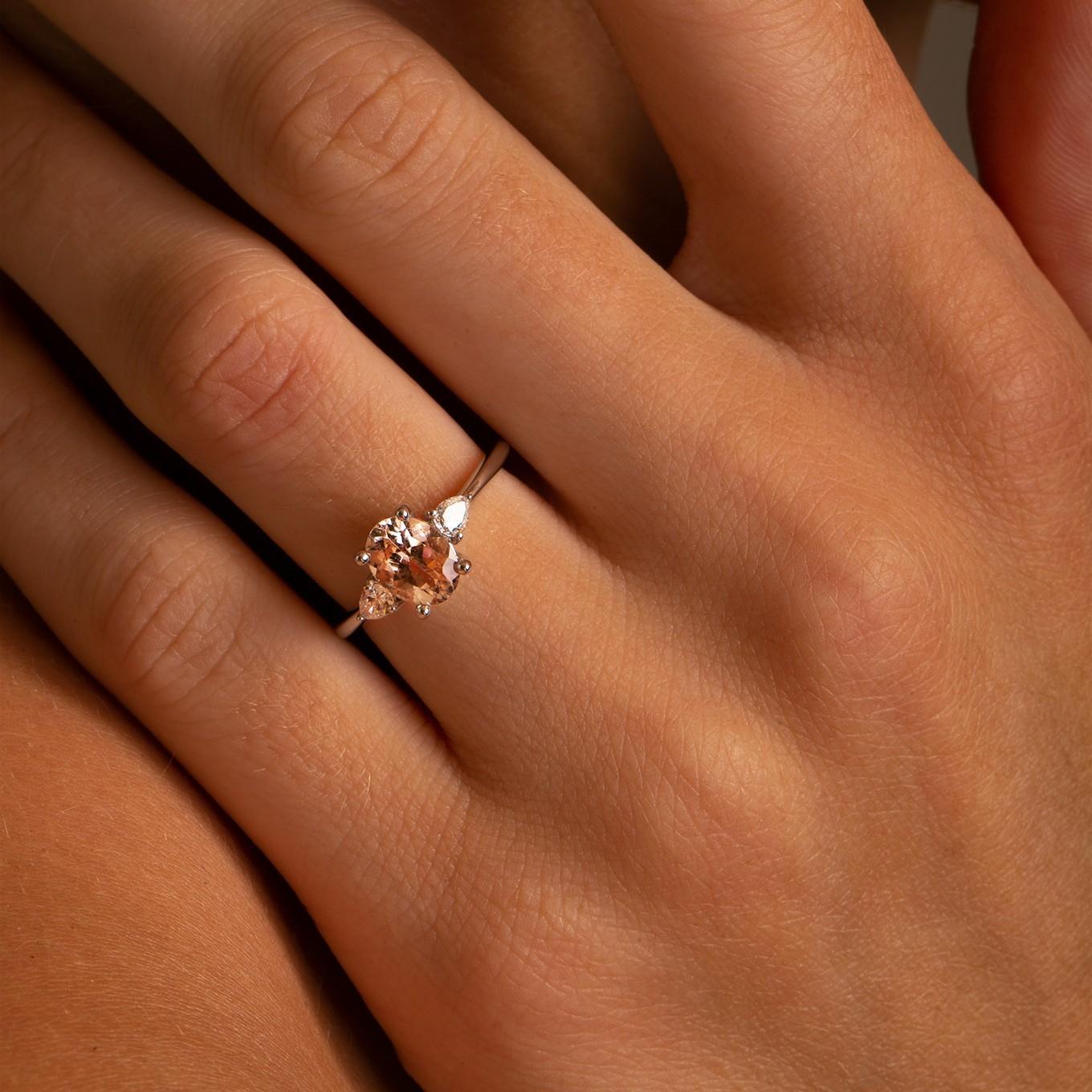 Contemporary GIA Certified 14KT White Gold Three Stone Morganite Ring For Sale