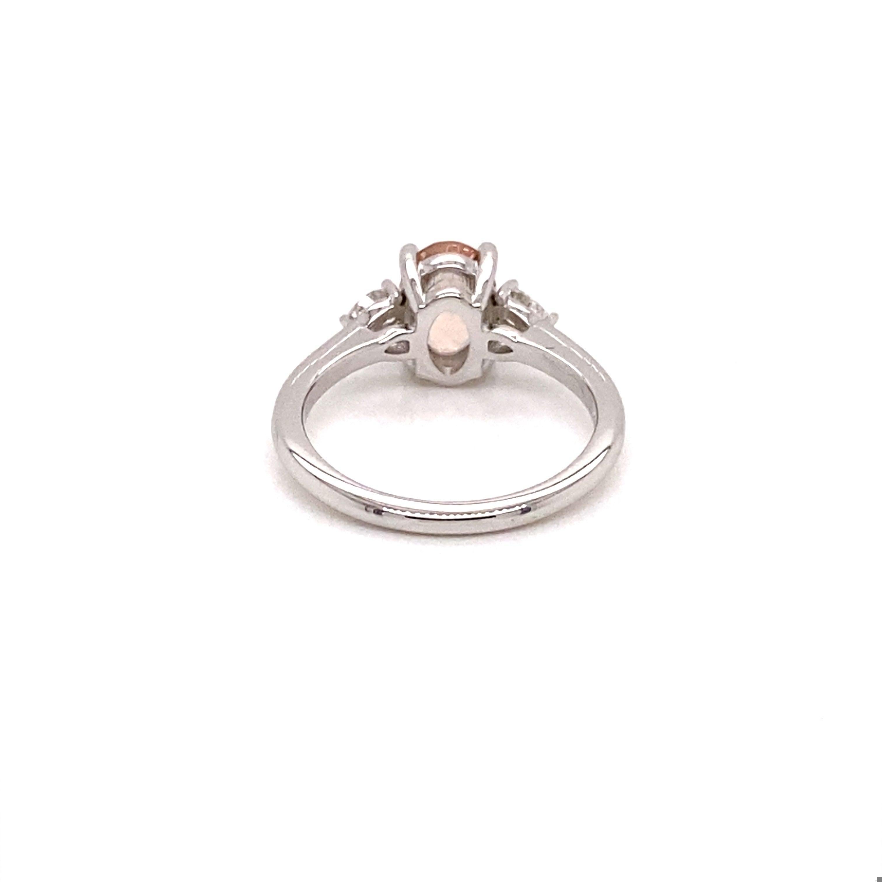 Women's GIA Certified 14KT White Gold Three Stone Morganite Ring For Sale