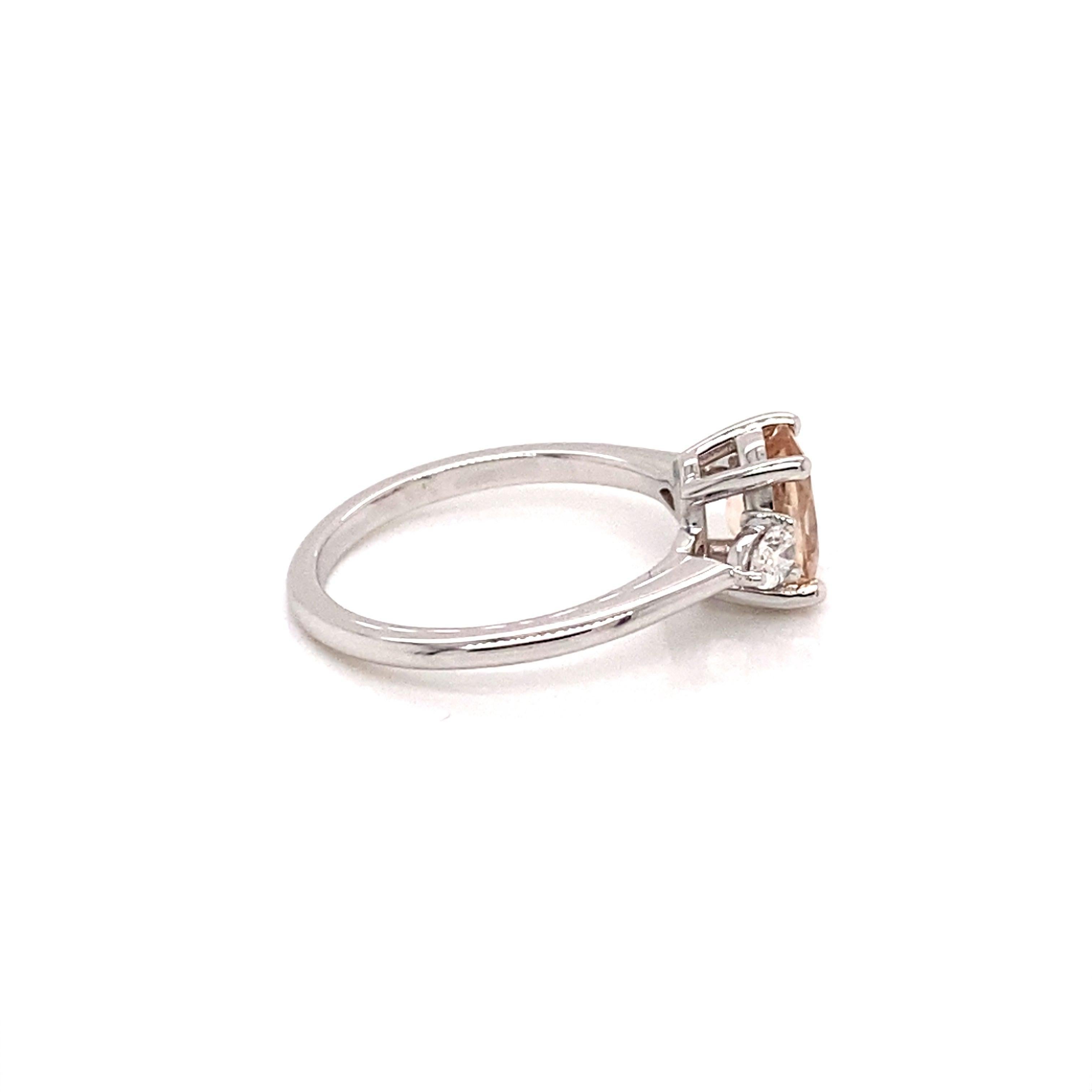 GIA Certified 14KT White Gold Three Stone Morganite Ring For Sale 1