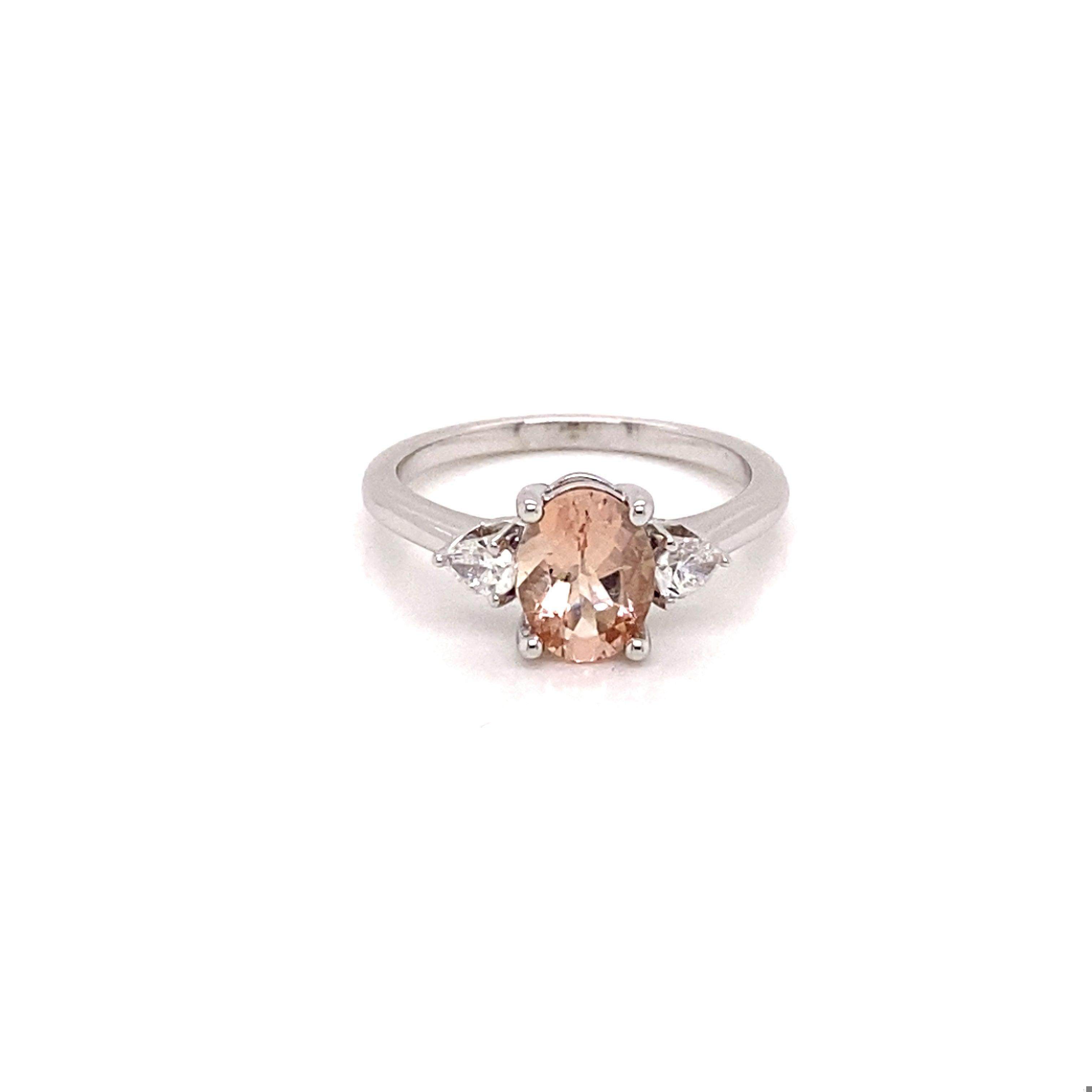 GIA Certified 14KT White Gold Three Stone Morganite Ring For Sale 2