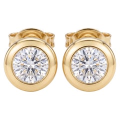 GIA Certified 14Ky Gold Bezel-Set Natural Brilliant Diamond Stud Earrings 1.35