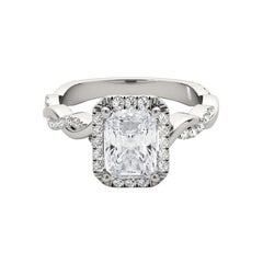 GIA Certified 1.5 Carat Braided Band Radiant Halo White Gold Diamond Ring