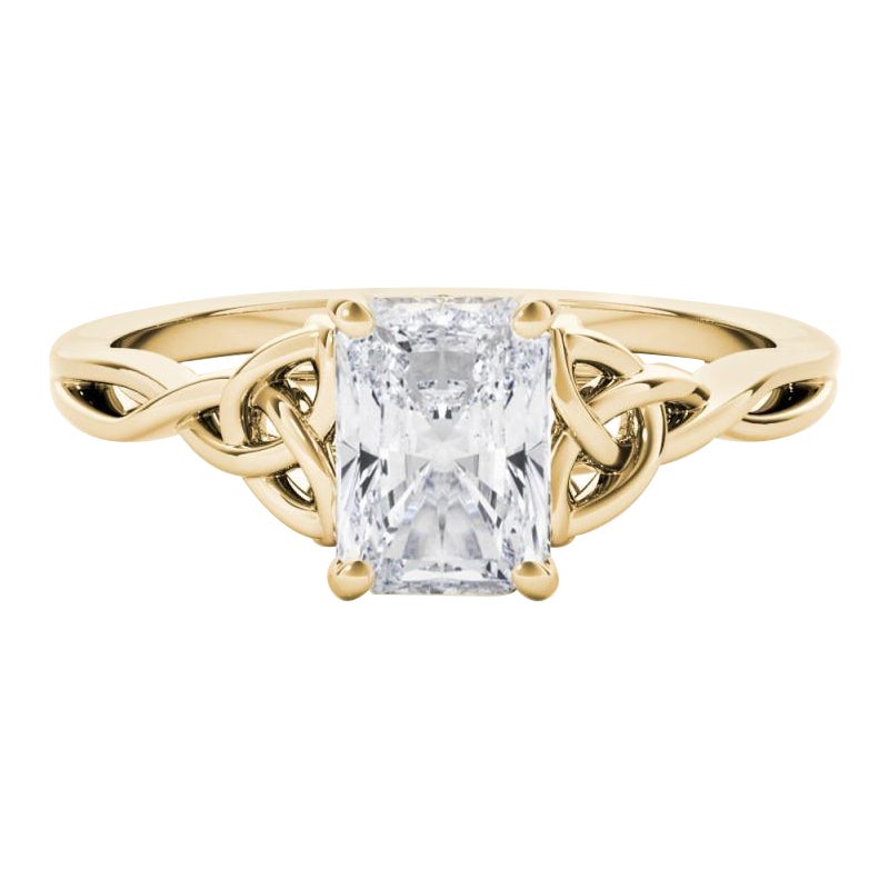 Anello di diamanti solitario radiante con nodo celtico certificato GIA da 1.5 carati