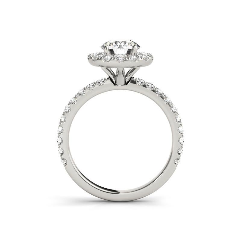Taille ronde Bague en or blanc 18 carats certifiée GIA de 1,5 carat de diamant rond classique en halo en vente