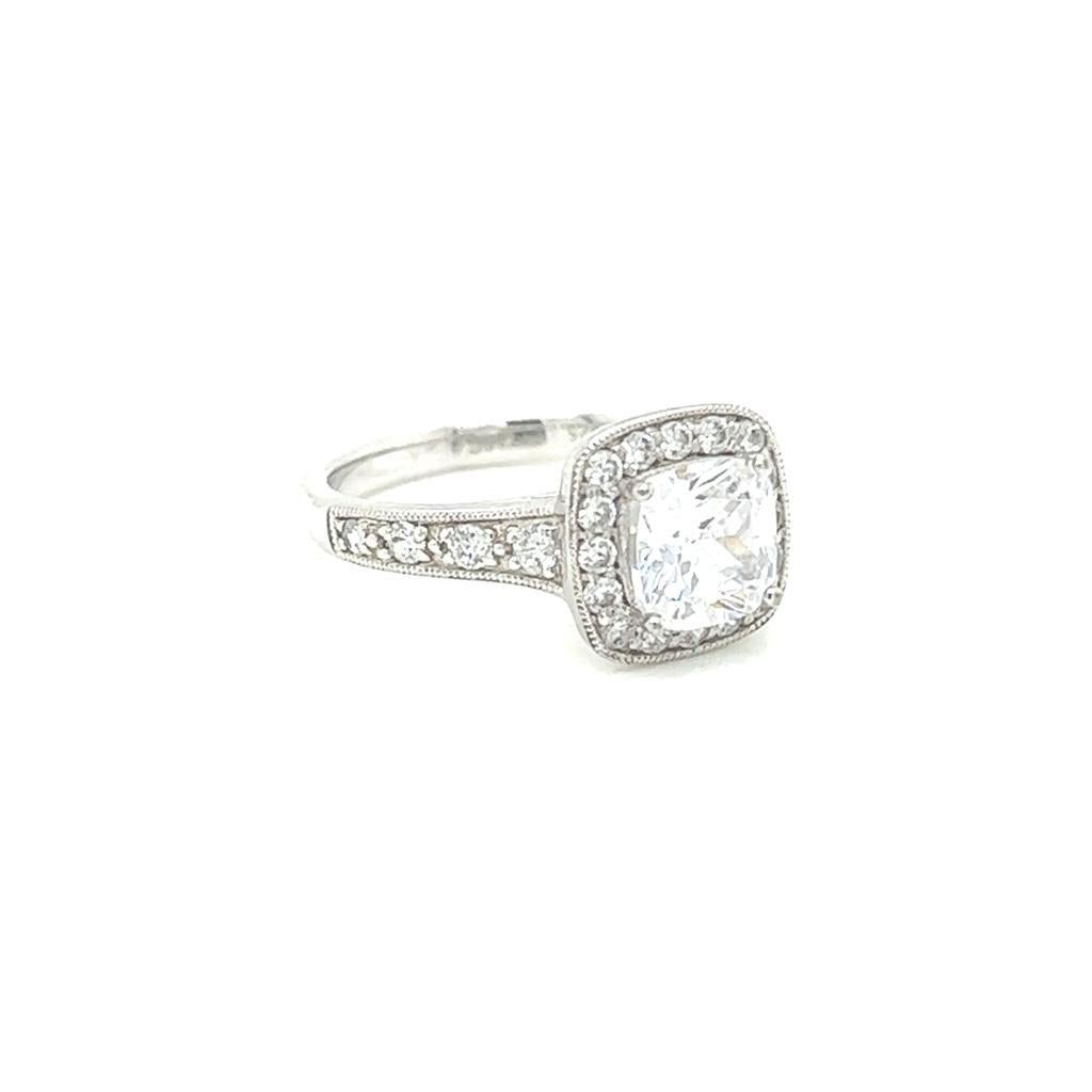 For Sale:  GIA Certified 1.5 Carat Cushion cut Diamond Ring in Platinum 3
