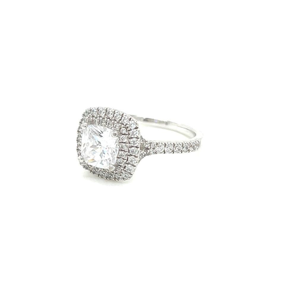 For Sale:  GIA Certified 1.5 Carat Cushion cut Double Halo Diamond Ring in Platinum 3