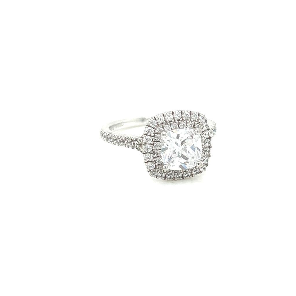 For Sale:  GIA Certified 1.5 Carat Cushion cut Double Halo Diamond Ring in Platinum 4