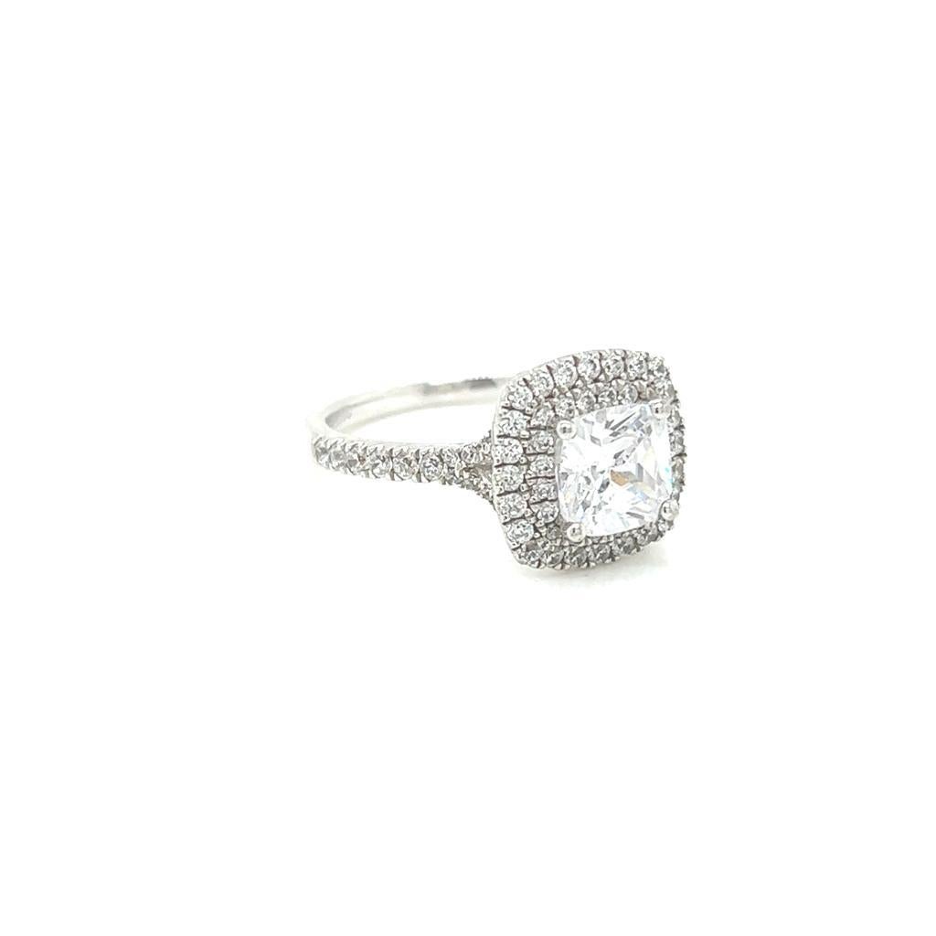 For Sale:  GIA Certified 1.5 Carat Cushion cut Double Halo Diamond Ring in Platinum 5