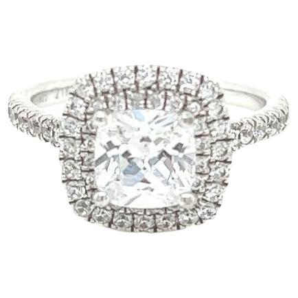 For Sale:  GIA Certified 1.5 Carat Cushion cut Double Halo Diamond Ring in Platinum