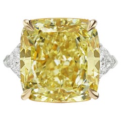 GIA Certified 15 Carat Cushion Cut Fancy Light Yellow Diamond Solitaire Ring