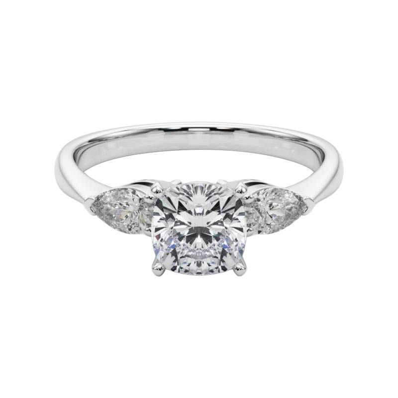 GIA Certified 1.5 Carat Cushion East-West Three-Stone Platinum Diamond Ring