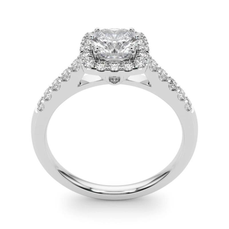 GIA Certified 1.5 Carat Cushion Halo Pave Cathedral Diamond Ring In condizioni Nuovo in vendita a New York, NY
