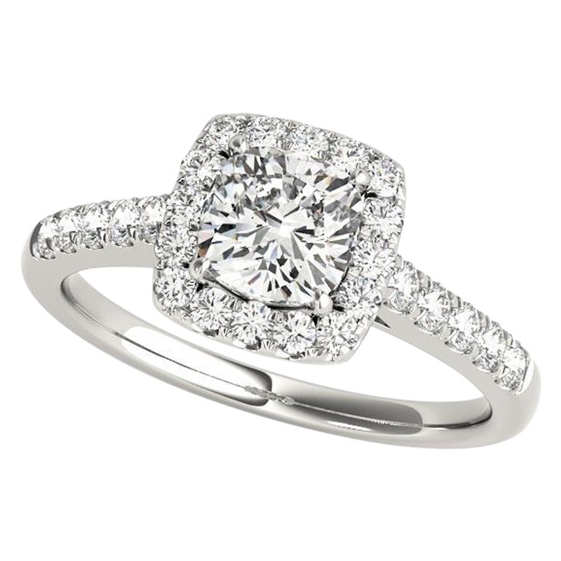 GIA Certified 1.5 Carat Cushion Halo Pave Cathedral Diamond Ring