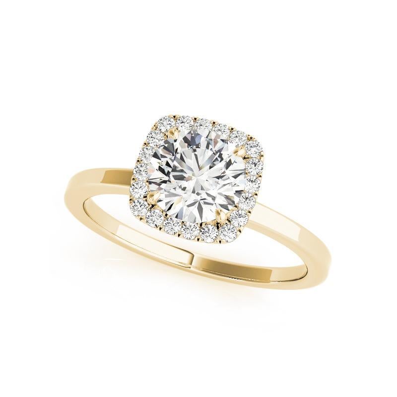 Taille ronde Bague à diamant en or jaune 18 carats certifiée GIA de 1,5 carat avec halo en forme de coussin en vente