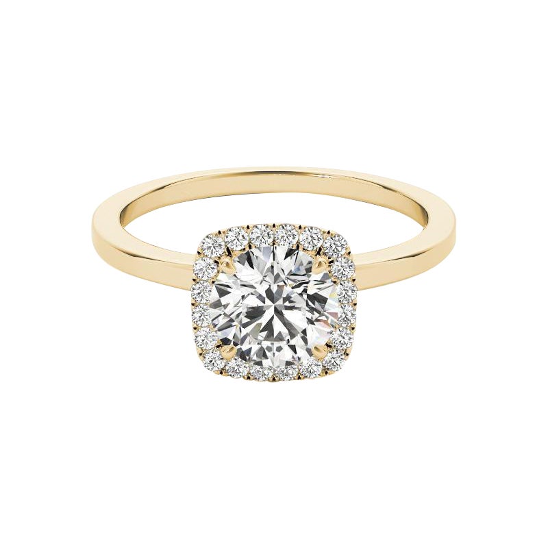 GIA Certified 1.5 Carat Cushion Halo Round 18K Yellow Gold Diamond Ring