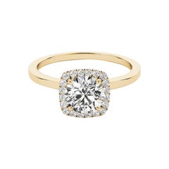 GIA Certified 1.5 Carat Cushion Halo Round 18K Yellow Gold Diamond Ring