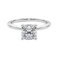 GIA Certified 1.5 Carat Cushion Prong Set Solitaire Platinum Diamond Ring