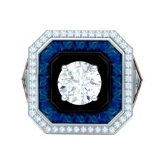 GIA Certified 1.5 Carat Diamond Onyx and Lapis Platinum Rose Gold Ring