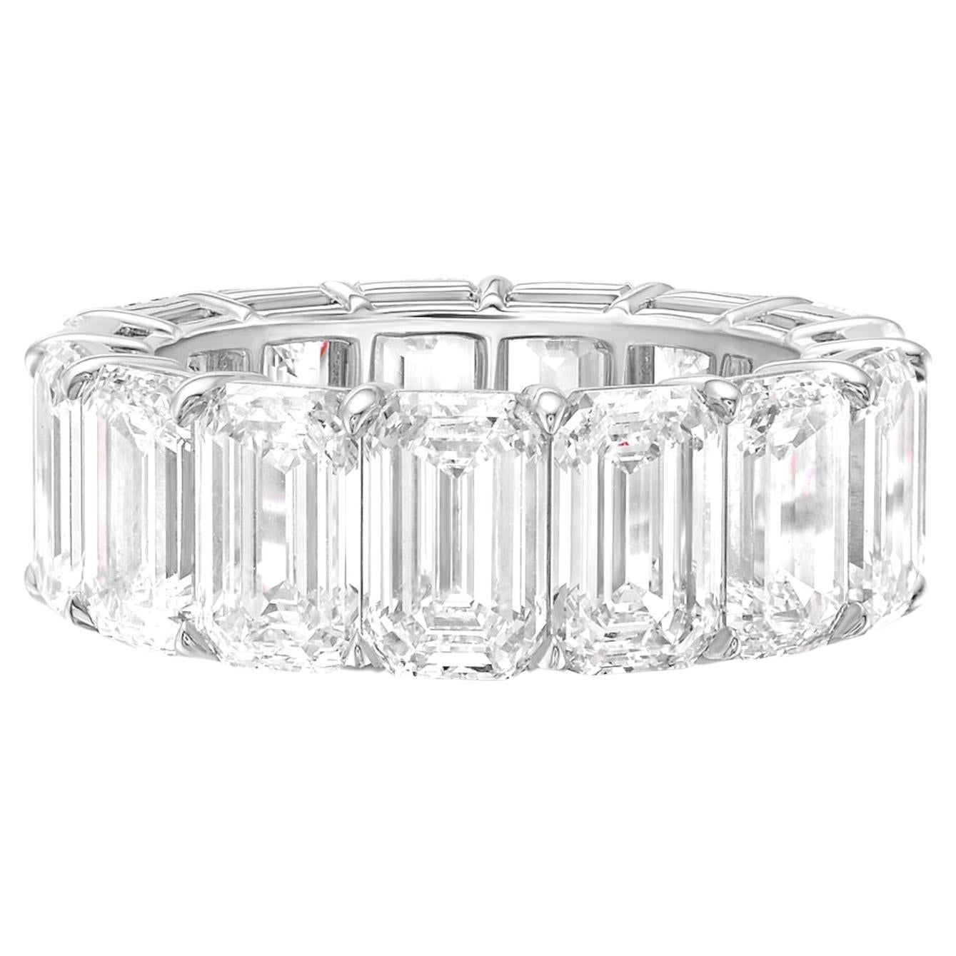 GIA Certified 15 Carat Emerald Cut Eternity Band Ring FLAWLESS TO VS1 DEF COLOR