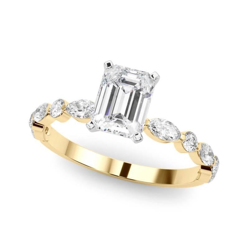 GIA zertifiziert 1.5 Karat Smaragd Diamant Band Solitär Diamantring (Smaragdschliff) im Angebot