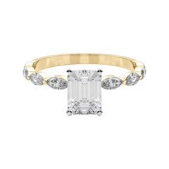 Anello di diamanti solitario con fascia di diamanti smeraldo da 1.5 carati certificato GIA