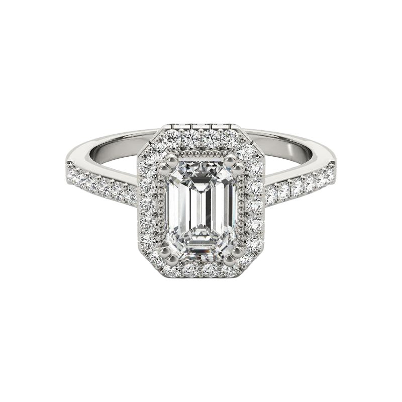 GIA-zertifizierter 1,5-Karat-Smaragddiamant-Halo  Diamantring