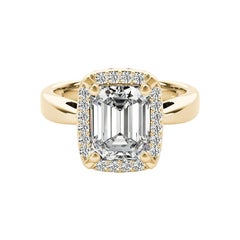 Anello con diamante antico in oro giallo 18 carati certificato GIA da 1,5 carati con smeraldo aureolato