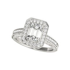 GIA zertifiziert 1.5 Karat Smaragd Halo graviert Openwork Diamantring