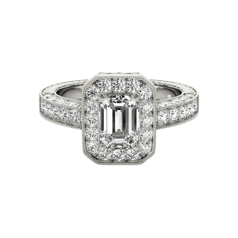 GIA zertifiziert 1.5 Karat Smaragd Halo Openwork Pave Platin Diamant Ring