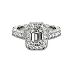 GIA zertifiziert 1.5 Karat Smaragd Halo Openwork Pave Platin Diamant Ring