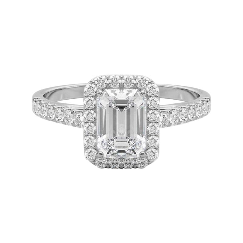 GIA zertifiziert 1,5 Karat Smaragd Halo Pave 18K Weißgold Diamant Ring