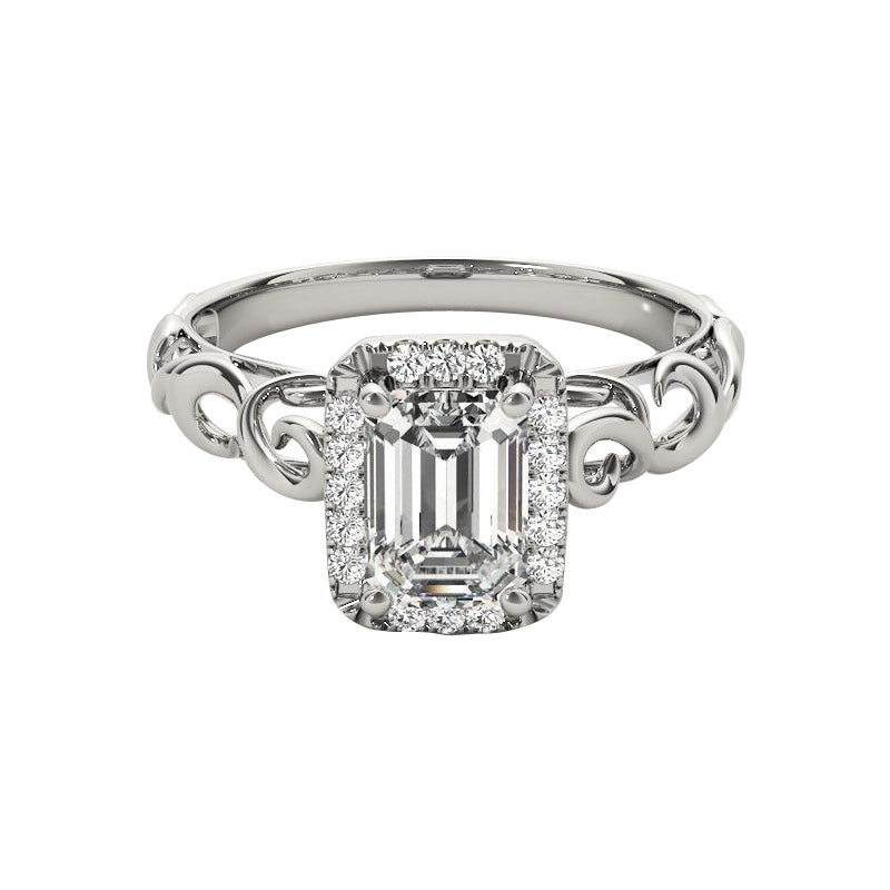 GIA Certified 1.5 Carat Emerald Halo Ribbon Cathedral Diamond Ring