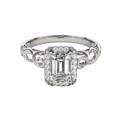 GIA Certified 1.5 Carat Emerald Halo Ribbon Cathedral Diamond Ring