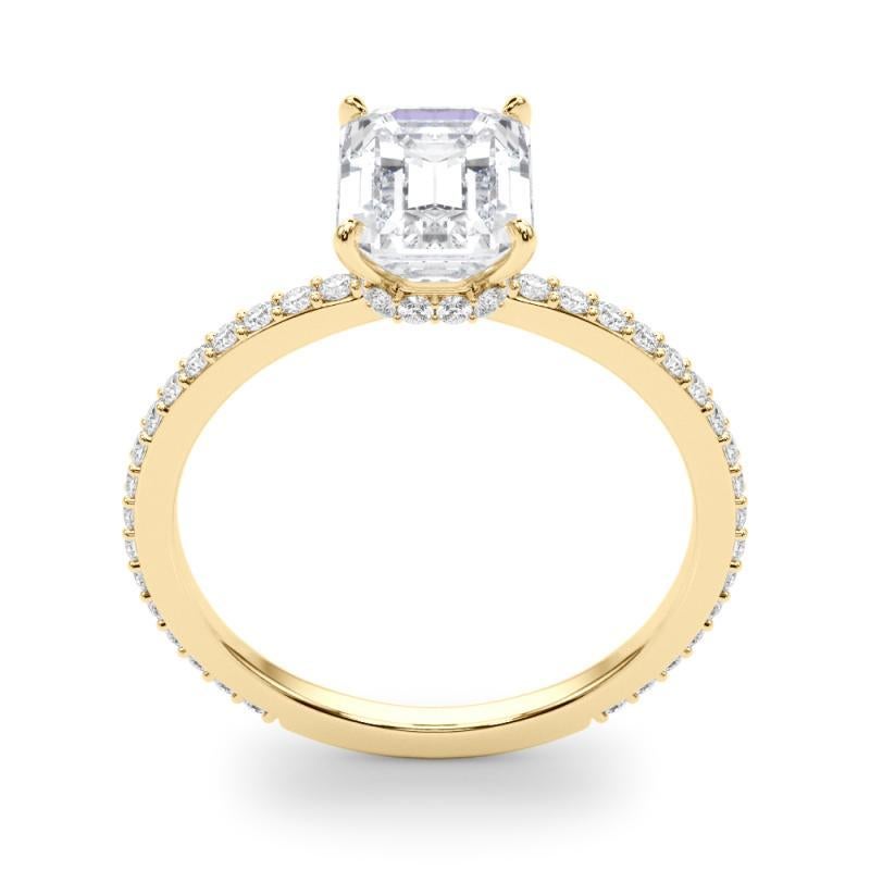 De las mujeres Anillo de diamantes con banda de pavé con halo oculto y esmeralda de 1.5 quilates certificado por GIA en venta