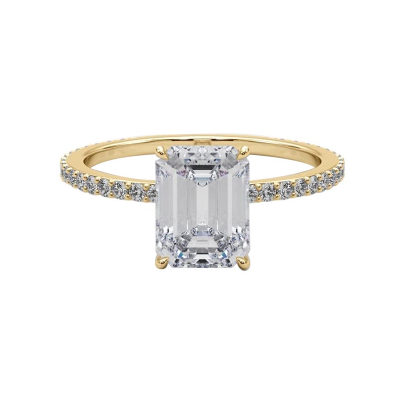 GIA zertifiziert 1.5 Karat Smaragd versteckt Halo Pave Band Diamantring
